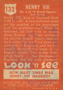1952 Topps Look 'n See (R714-16) #132 Henry VIII Back