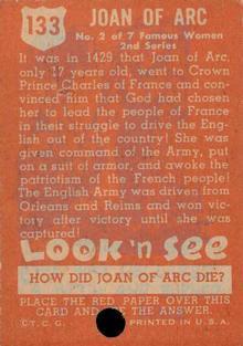 1952 Topps Look 'n See (R714-16) #133 Joan of Arc Back