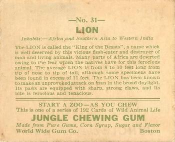 1933 Jungle Chewing Gum (R78) #31 Lion Back