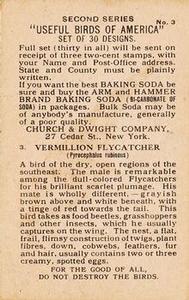 1918 Church & Dwight Useful Birds of America Second Series (J6) #3 Vermillion Flycatcher Back