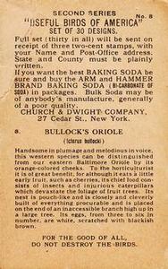 1918 Church & Dwight Useful Birds of America Second Series (J6) #8 Bullock's Oriole Back