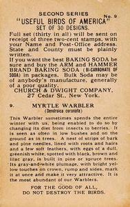 1918 Church & Dwight Useful Birds of America Second Series (J6) #9 Myrtle Warbler Back