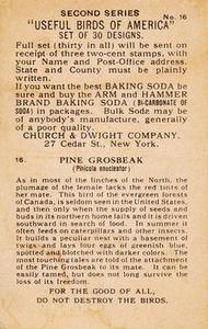 1918 Church & Dwight Useful Birds of America Second Series (J6) #16 Pine Grosbeak Back