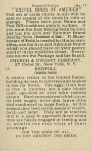 1918 Church & Dwight Useful Birds of America Second Series (J6) #17 Redpoll Back