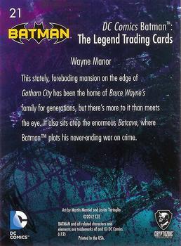 2013 Cryptozoic DC Comics Batman: The Legend #21 Wayne Manor Back