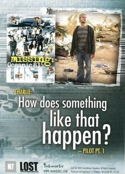 2005 Inkworks Lost Season One - Missing: Oceanic 815 Puzzle #M7 Charlie: How does something like that happen? Back