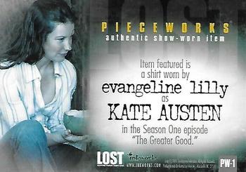 2005 Inkworks Lost Season One - Pieceworks #PW-1 Shirt worn by Evangeline Lilly as Kate Austen Back