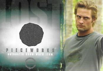 2005 Inkworks Lost Season One - Pieceworks #PW-2 T-shirt worn by Josh Holloway as Sawyer Ford Front