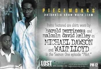 2005 Inkworks Lost Season One - Pieceworks #PW-12 Shirts worn by Harold Perrineau and Malcolm David Kelley Back