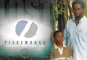 2005 Inkworks Lost Season One - Pieceworks #PW-12 Shirts worn by Harold Perrineau and Malcolm David Kelley Front