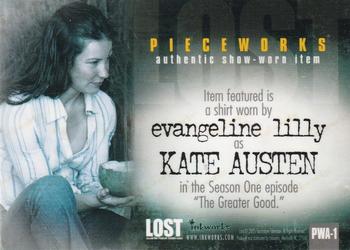 2005 Inkworks Lost Season One - Autographed Pieceworks #PWA-1 Evangeline Lilly Back