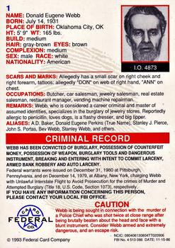 1993 Federal Wanted By FBI #1 Donald Eugene Webb Back