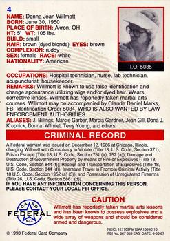 1993 Federal Wanted By FBI #4 Donna Jean Willmott Back