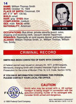 1993 Federal Wanted By FBI #14 William Thomas Smith Back