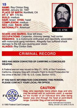 1993 Federal Wanted By FBI #15 Roy Clinton Sieg Back