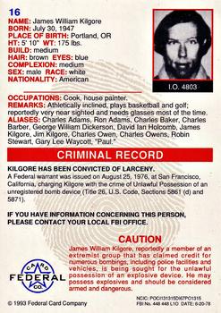 1993 Federal Wanted By FBI #16 James William Kilgore Back