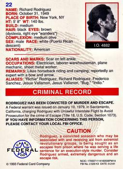 1993 Federal Wanted By FBI #22 Richard Rodriguez Back