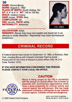 1993 Federal Wanted By FBI #30 Donna Borup Back