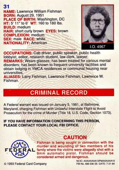 1993 Federal Wanted By FBI #31 Lawrence William Fishman Back
