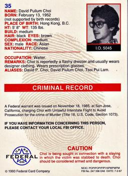 1993 Federal Wanted By FBI #35 David Puilum Choi Back