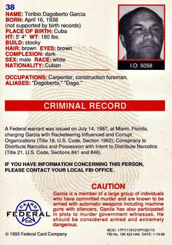 1993 Federal Wanted By FBI #38 Toribio Dagoberto Garcia Back