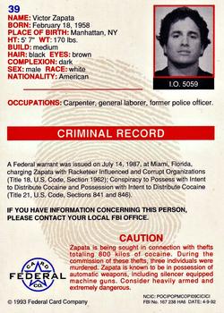 1993 Federal Wanted By FBI #39 Victor Zapata Back