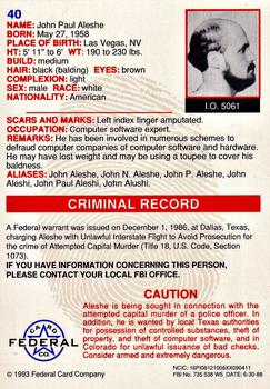 1993 Federal Wanted By FBI #40 John Paul Aleshe Back