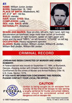 1993 Federal Wanted By FBI #41 William Junior Jordan Back