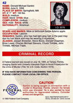 1993 Federal Wanted By FBI #42 Donald Michael Santini Back