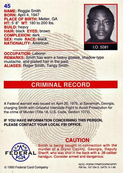 1993 Federal Wanted By FBI #45 Roggie Smith Back