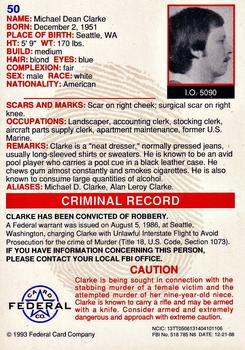 1993 Federal Wanted By FBI #50 Michael Dean Clarke Back