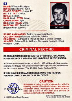 1993 Federal Wanted By FBI #53 Wilfredo Rodriguez Back