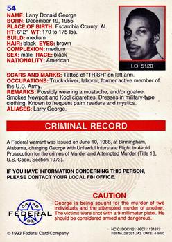 1993 Federal Wanted By FBI #54 Larry Donald George Back