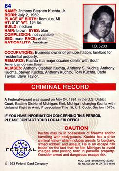1993 Federal Wanted By FBI #64 Anthony Stephen Kuchta, Jr. Back