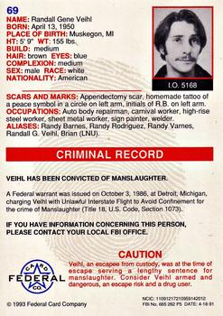 1993 Federal Wanted By FBI #69 Randall Gene Veihl Back