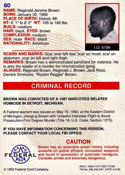 1993 Federal Wanted By FBI #80 Reginald Jerome Brown Back