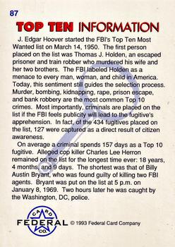 1993 Federal Wanted By FBI #87 Top Ten Information Back