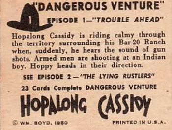 1950 Topps Hopalong Cassidy #1 Trouble Ahead Back