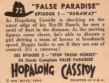 1950 Topps Hopalong Cassidy #72 Runaway Back
