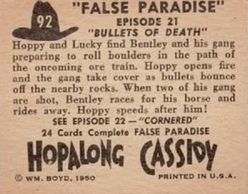 1950 Topps Hopalong Cassidy #92 Bullets of Death Back