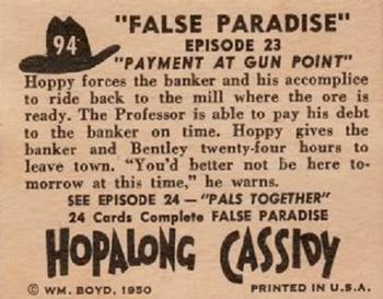 1950 Topps Hopalong Cassidy #94 Payment at Gun Point Back