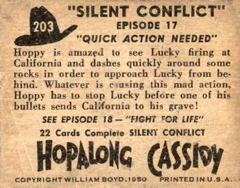1950 Topps Hopalong Cassidy #203 Quick Action Needed Back