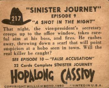 1950 Topps Hopalong Cassidy #217 A Shot in the Night Back