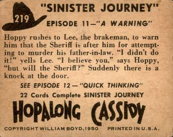 1950 Topps Hopalong Cassidy #219 A Warning Back