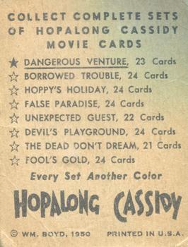 1950 Topps Hopalong Cassidy - Foil #NNO Hopalong Cassidy in Dangerous Venture Back
