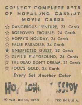 1950 Topps Hopalong Cassidy - Foil #NNO Hopalong Cassidy in Unexpected Guest Back