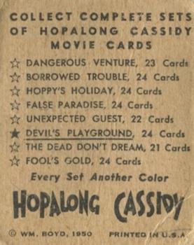 1950 Topps Hopalong Cassidy - Foil #NNO Hopalong Cassidy in Devil's Playground Back