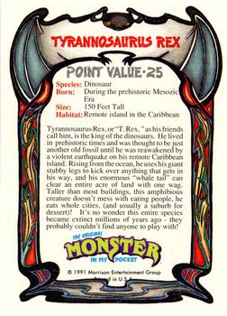 1991 Topps Monster in My Pocket (US Edition) - Hobby Version (No Card Numbers) #NNO Tyrannosaurus Rex Back