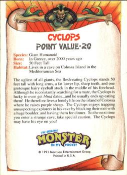 1991 Topps Monster in My Pocket (US Edition) - Hobby Version (No Card Numbers) #NNO Cyclops Back