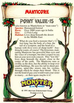 1991 Topps Monster in My Pocket (US Edition) - Hobby Version (No Card Numbers) #NNO Manticore Back